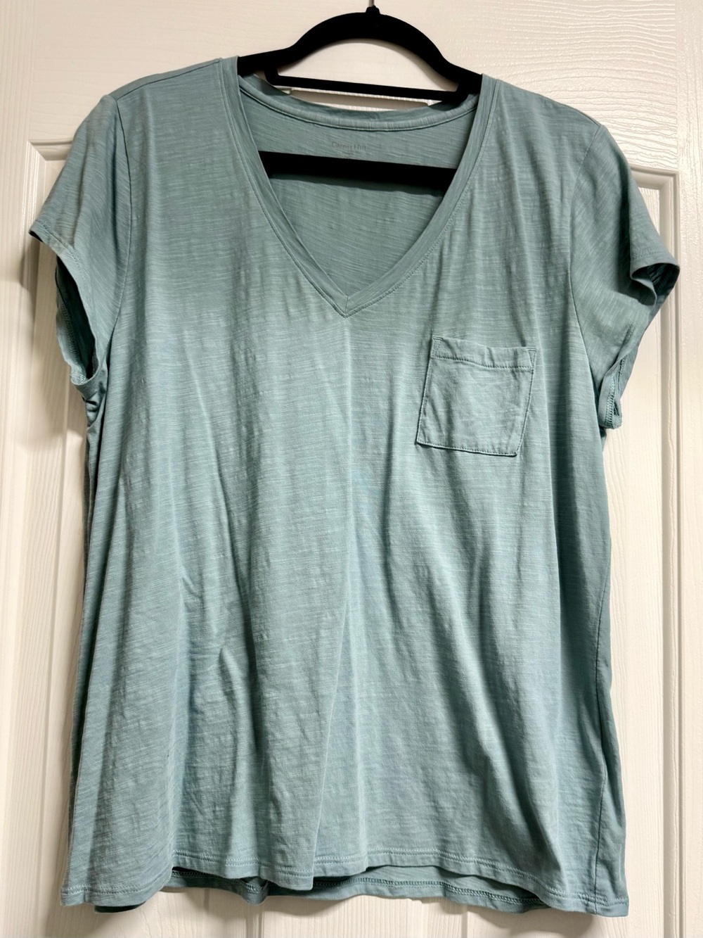 Garnet Hill Short Sleeve V-Neck Pocket Tee in Soft Aqua